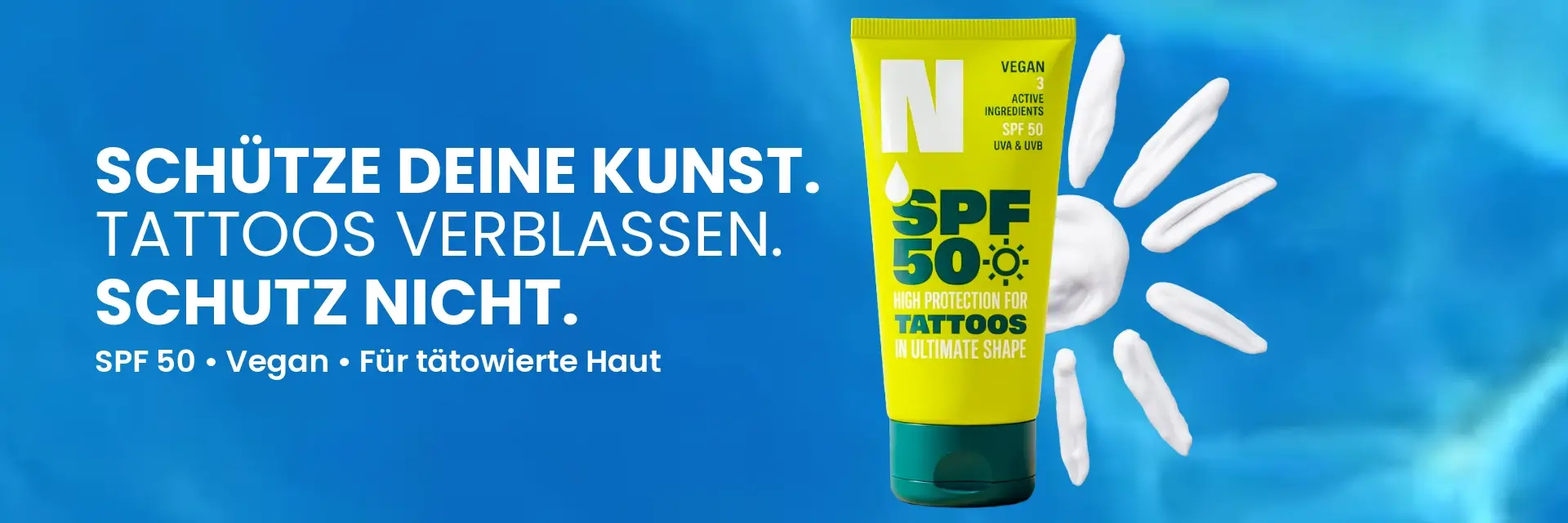 Tattoo Sonnencreme SPF 50 für tätowierte Haut mit UVA- und UVB-Schutz