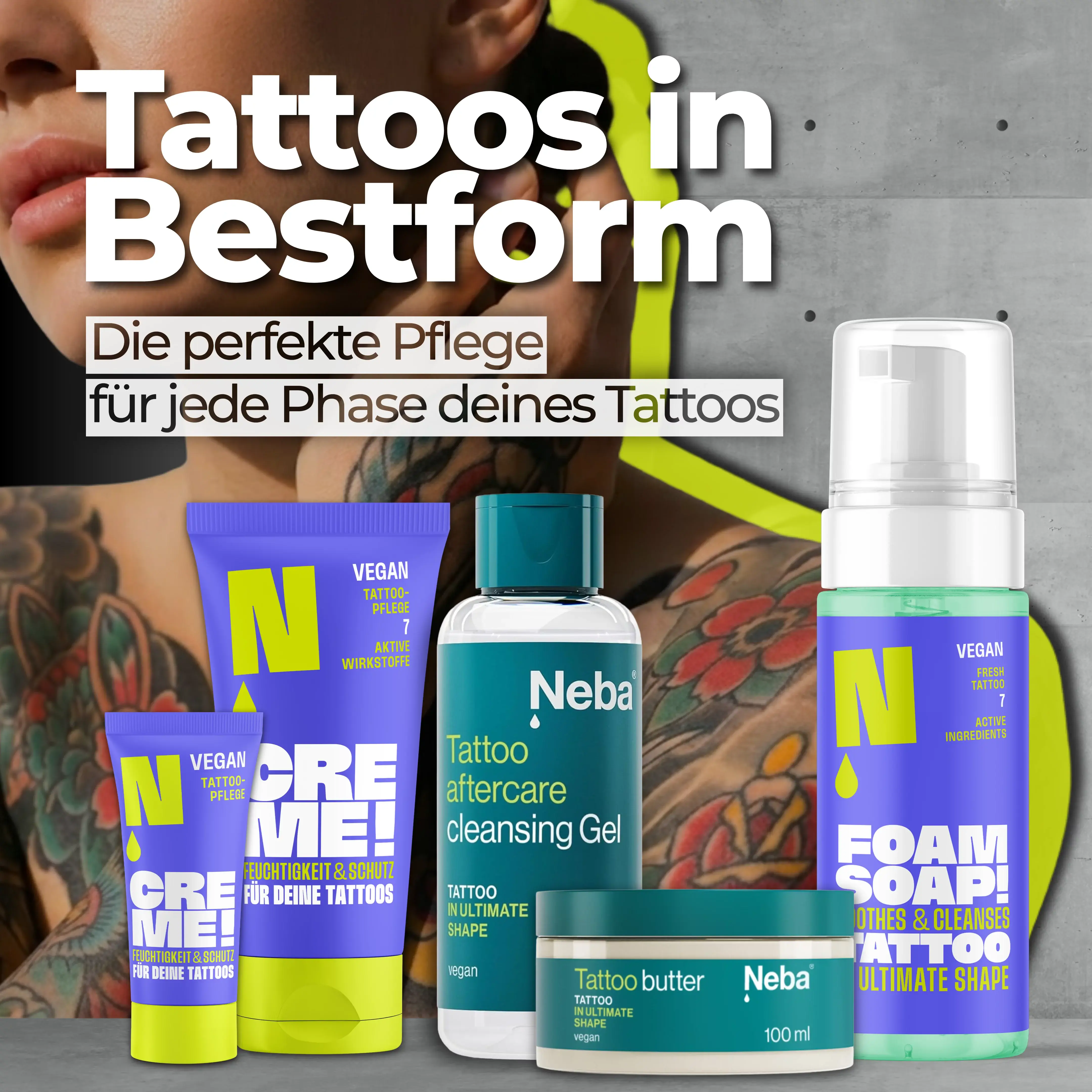 Neba Tattoo Aftercare Produkte für die Pflege und Regeneration frisch gestochener Tattoos